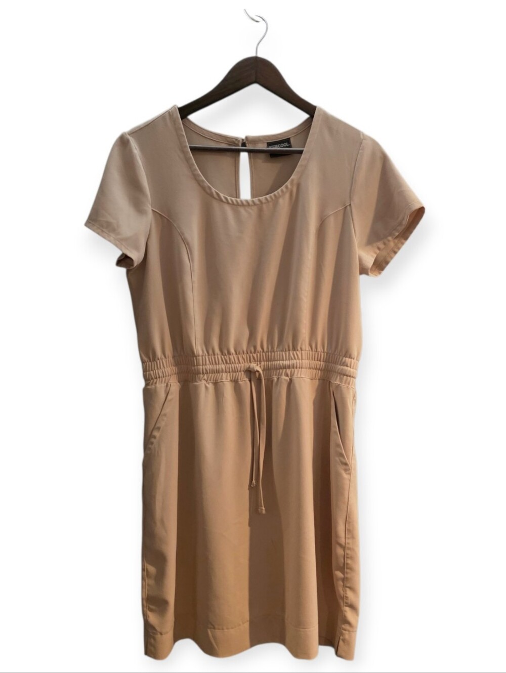 32 Degrees Cool Light Tan Short Sleeve Drawstring Waist T Shirt Dress Size M - Picture 2 of 5